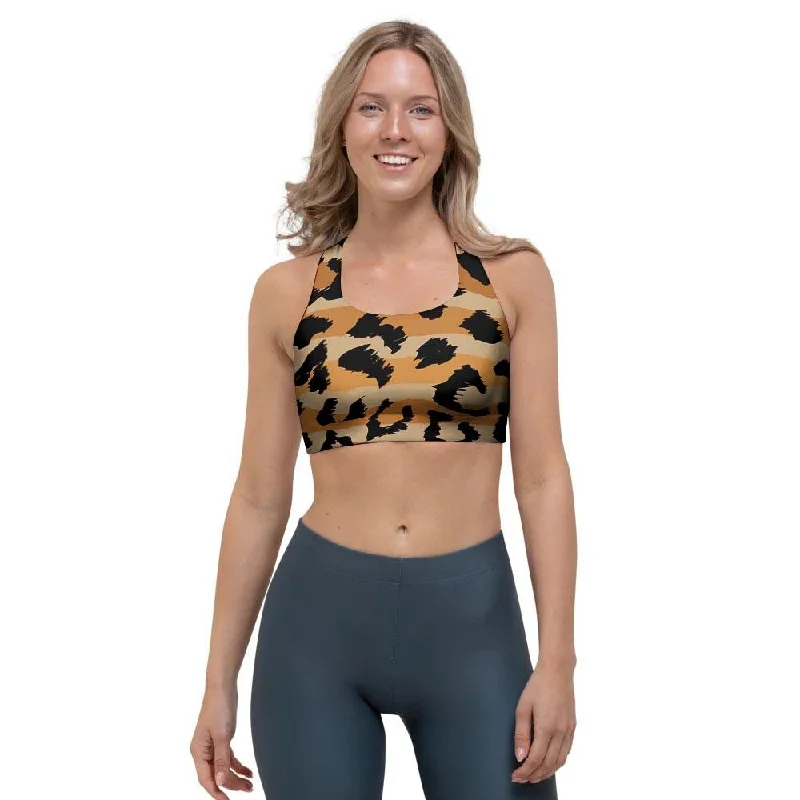 Striped Leopard Sports Bra Cotton Comfort Bra