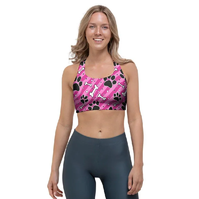 Striped Pink Paw Sports Bra Full Coverage Bralette