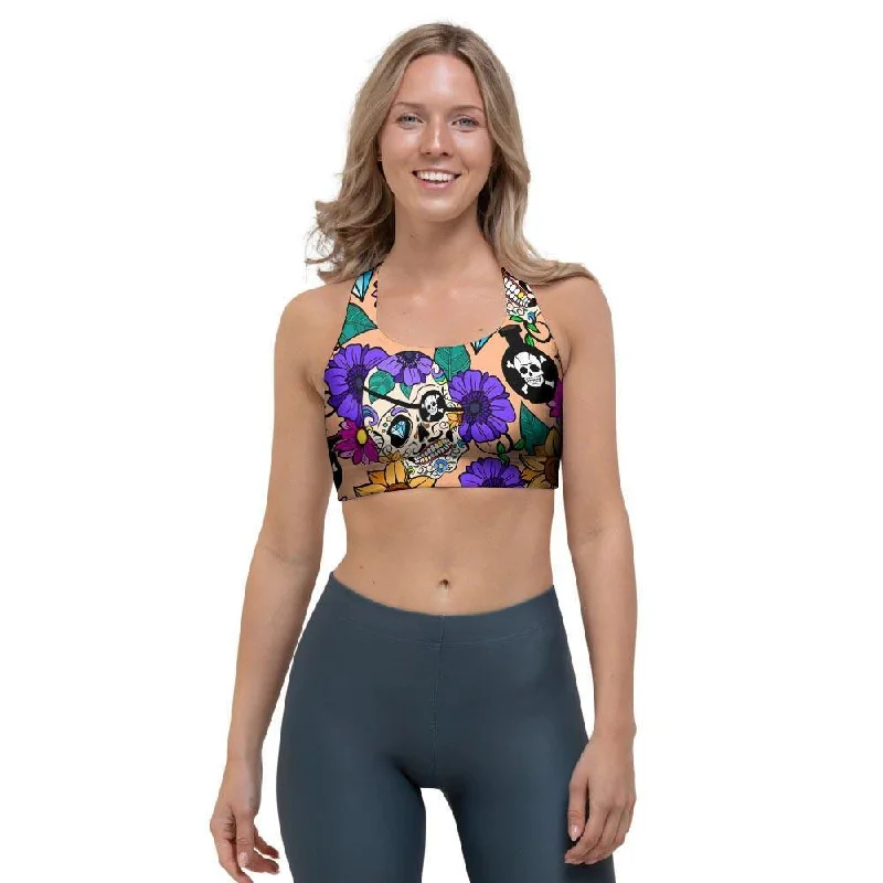 Sugar Skull Flower Sports Bra Push-Up Wireless Bra