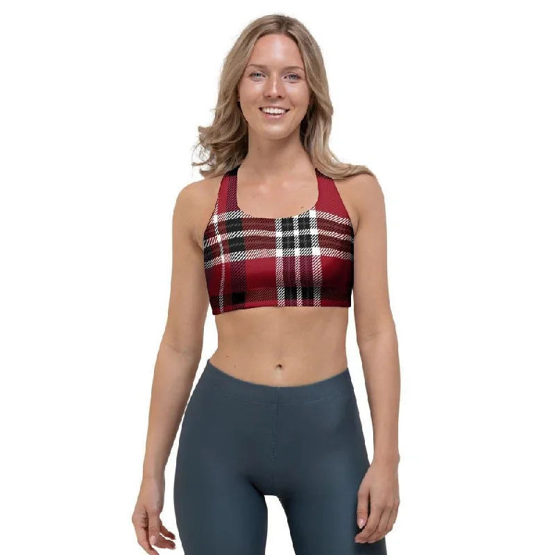 Tartan Plaid Print Sports Bra Sporty Wireless Bra