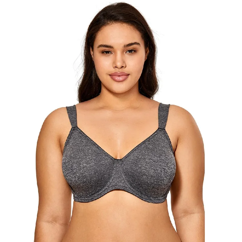 Tiana Smooth Unlined Underwire Minimizer Bra| C - F Cup | Charcoal Heater - Burgundy Feminine Lace Bra