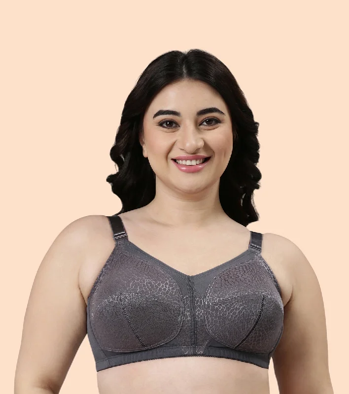 Enamor Body Transform F096 Ultimate Curve Support Bra for Women- Full Coverage, Non Padded and Wirefree - Ink Grey Comfortable Active Bra