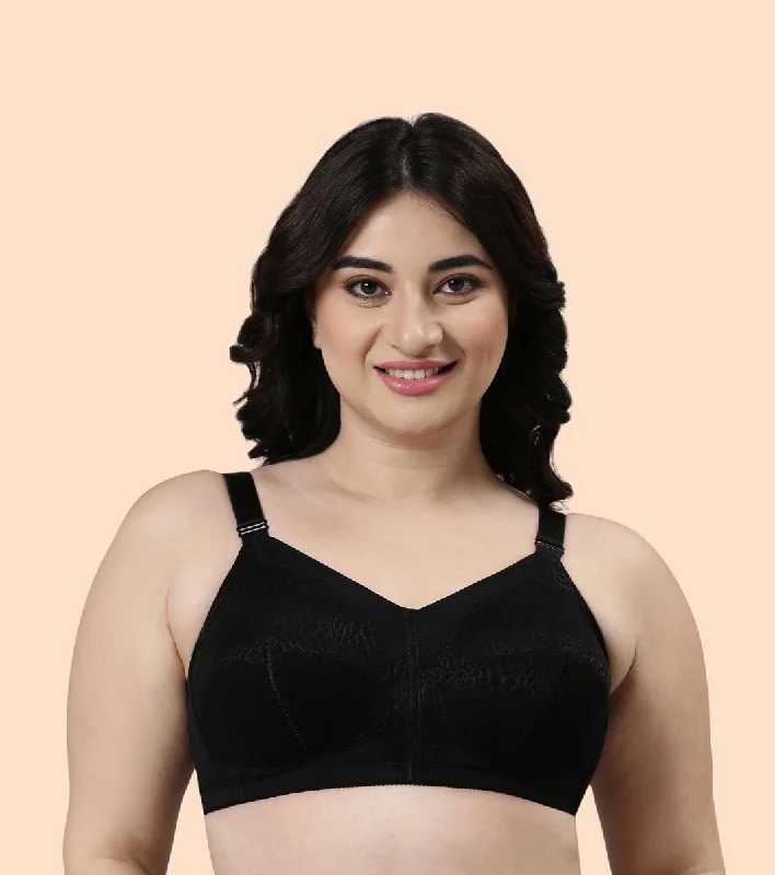 Enamor Body Transform F096 Ultimate Curve Support Bra for Women- Full Coverage, Non Padded and Wirefree - Black Breathable Full Coverage