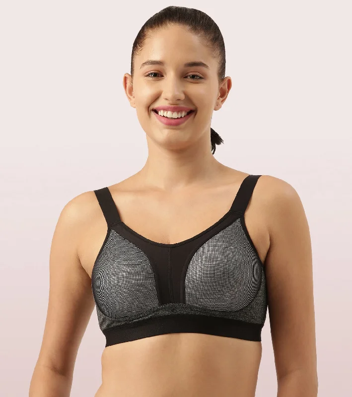 Enamor Agion SB25 Y-panel for Bounce Control High-Impact Sports Bra for Women- Full Coverage, Padded and Wirefree - Grey Melange Soft Cup Bralette