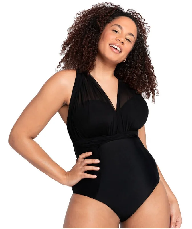 Curvy Kate Wrapsody Bandeau One Piece Swimsuit - Black Tropical Print One-Piece