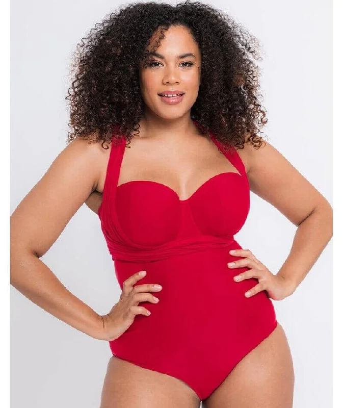 Curvy Kate Wrapsody Bandeau One Piece Swimsuit - Red Classic Monokini Design