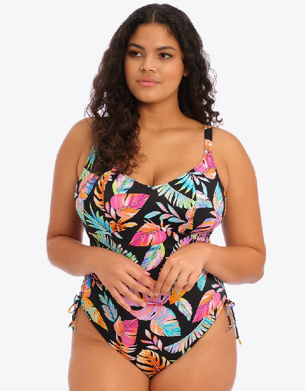 Elomi Tropical Falls Non-Wired Swimsuit Black Stylish Cover-Up Set