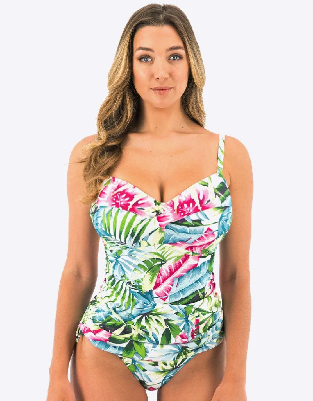 Fantasie Langkawi Twist Front Tankini Top White Print Quick-Dry Swimsuit