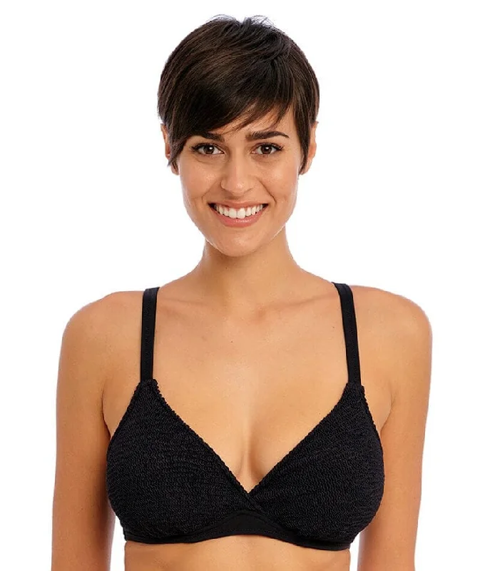 Freya Swim Ibiza Waves Underwire Plunge Bikini Top - Black Plunge Neckline Swimsuit