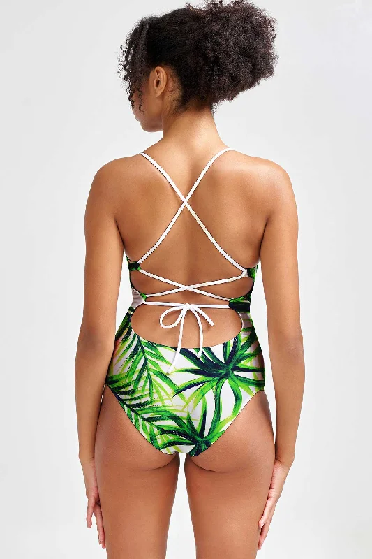 Island Life Nikki Crisscross Strappy Back One-Piece Swimsuit - Women Chic Swimsuit Cover-Up