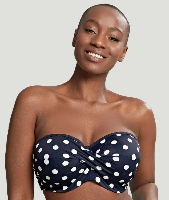 Panache Swimwear Anya Riva Spot Twist Bandeau Bikini - Navy/Vanilla Deep-V Swimsuit Design