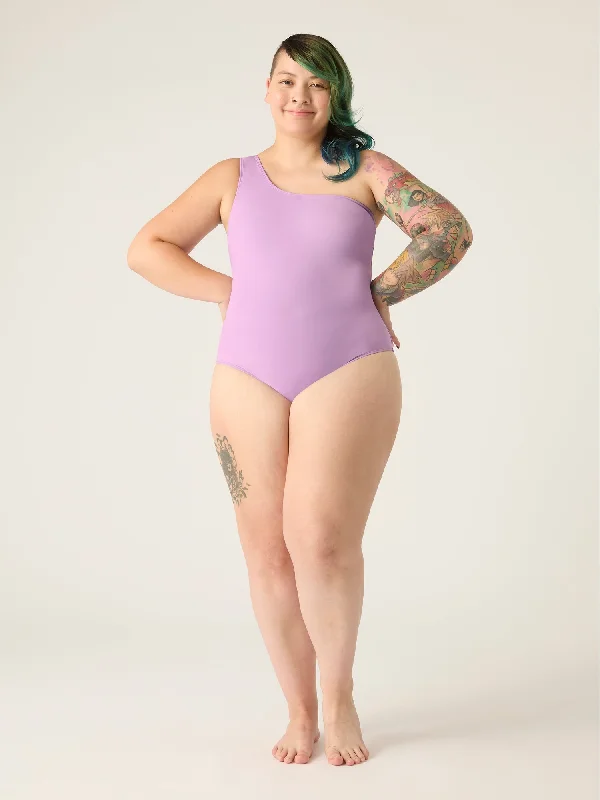 Swimwear One-Shoulder One-Piece Light-Moderate Lavender Strappy Back Bikini