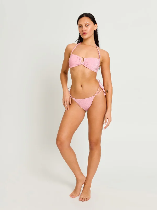 Swimwear Shimmer Tie Back Bandeau Top Peony Pink Shiny One-Piece Swimsuit