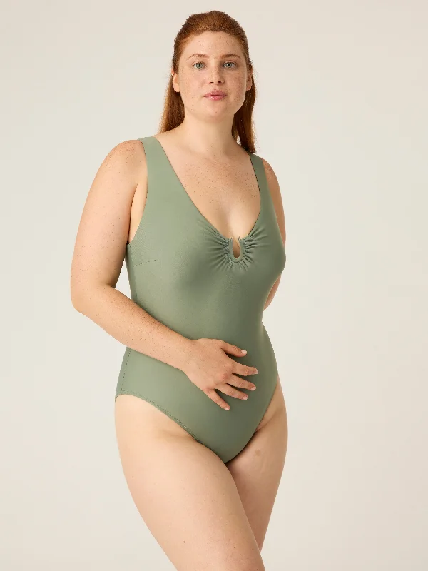 Swimwear V Neck One Piece High Absorbency Oasis Green Chic Swimsuit Cover-Up