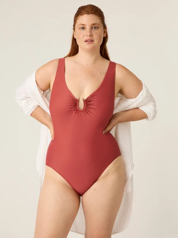 Swimwear V Neck One Piece High Absorbency Sahara Red Sexy Two-Piece Set