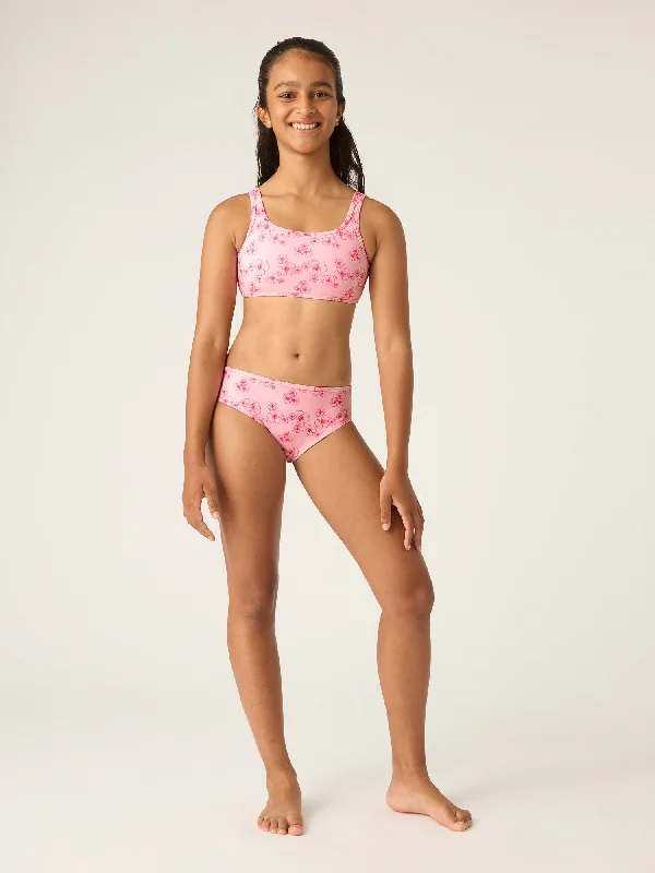 Teen Swimwear Bikini Brief Light-Moderate Hibiscus Pink Print Elegant Swimsuit Bottoms