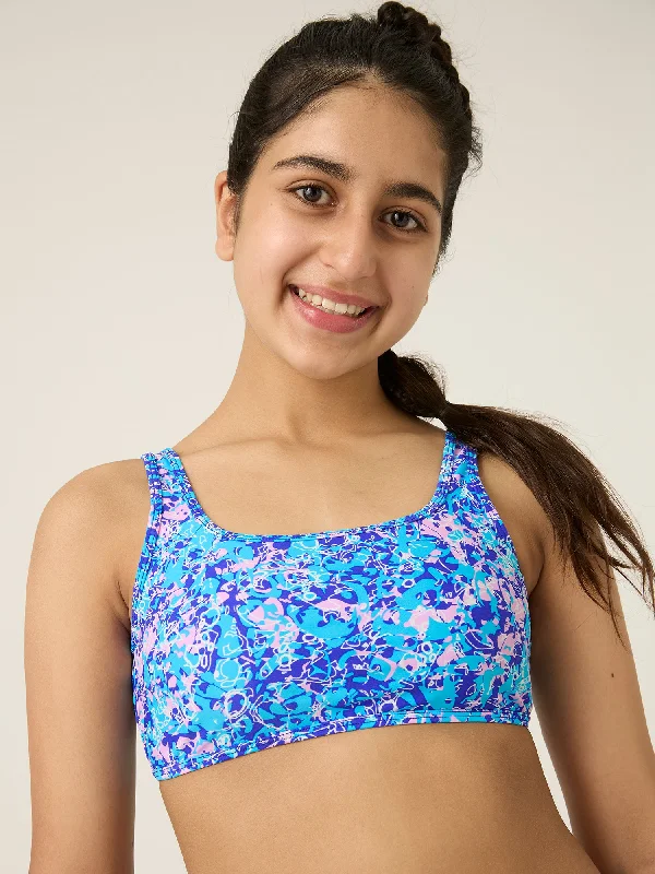 Teen Swimwear Crop Top Blue Tropic Beachy Ruffle Bikini