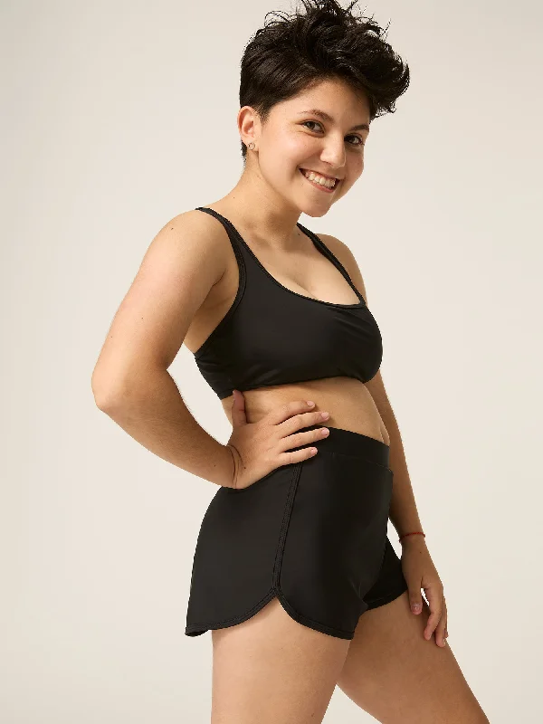 Teen Swimwear Cross Back Crop Black Sleek Full Coverage