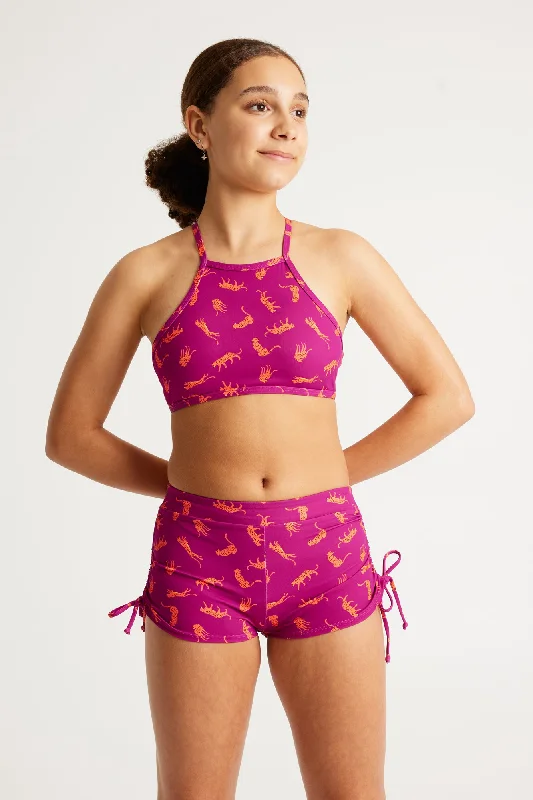 Teen Swimwear Tie Side Short High Absorbency Cheetah Chase Purple Two-Piece Beachwear