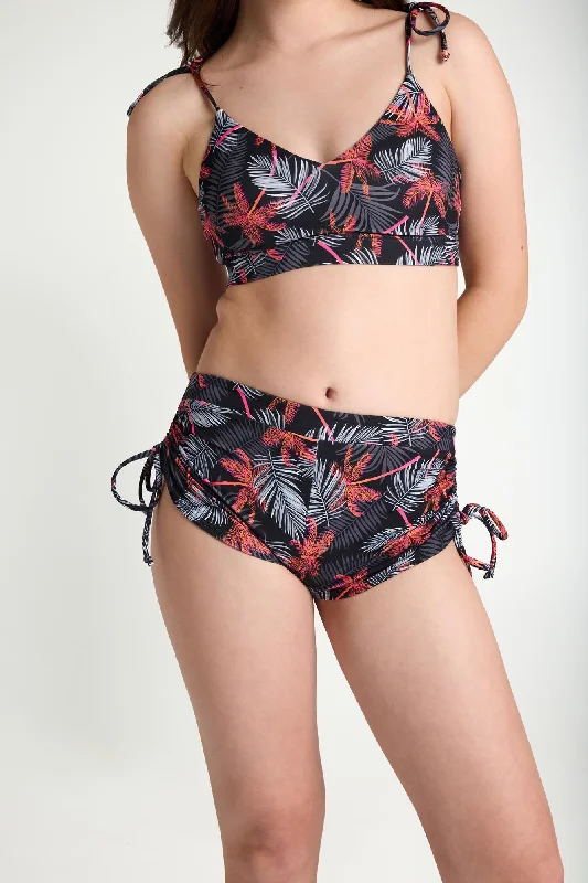 Teen Swimwear Tie Side Short High Absorbency Jungle Palm Black Sexy Two-Piece Set