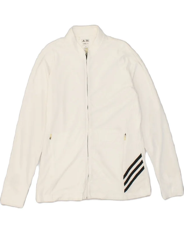 ADIDAS Womens Climalite Tracksuit Top Jacket UK 14 Medium White Polyester Toggled Jacket Drawstring Jacket Belted Jacket