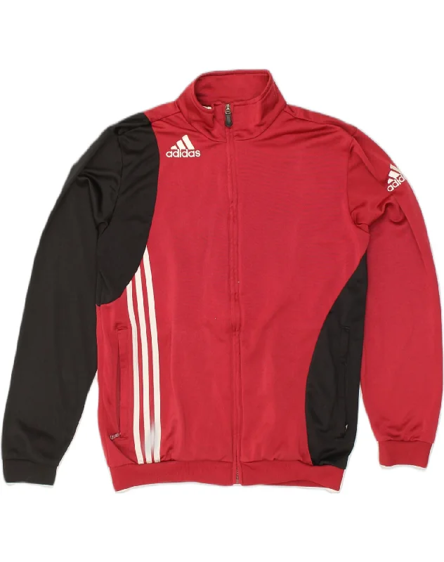 ADIDAS Womens Graphic Tracksuit Top Jacket UK 32-34 Small Red Colourblock Front Pockets Side Pockets Patch Pockets