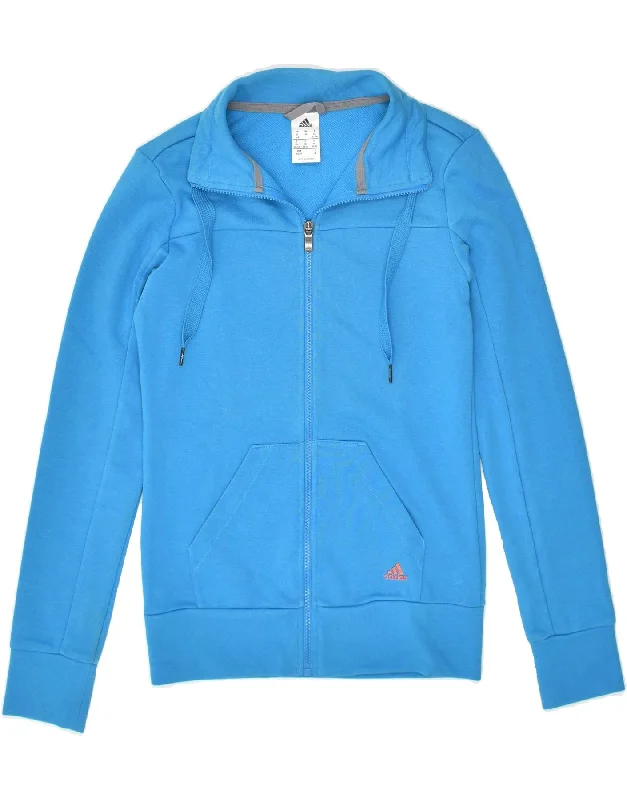 ADIDAS Womens Graphic Tracksuit Top Jacket UK 4/6 XS Blue V-Neck Jacket Boat Neck Jacket Square Neck Jacket