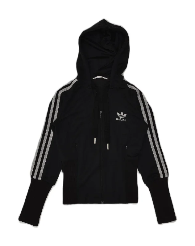 ADIDAS Womens Hooded Tracksuit Top Jacket IT 40 Small Black Polyester Nylon Jacket Polyester Jacket Spandex Jacket