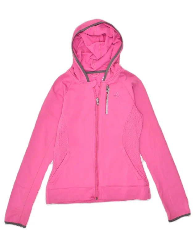 ADIDAS Womens Hooded Tracksuit Top Jacket UK 10 Small  Pink Polyester Denim Jacket Leather Jacket Suede Jacket