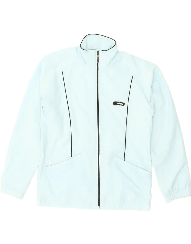 ADIDAS Womens Loose Fit Tracksuit Top Jacket UK 10 Small Turquoise A-Line Jacket Boat Neck Shawl Collar