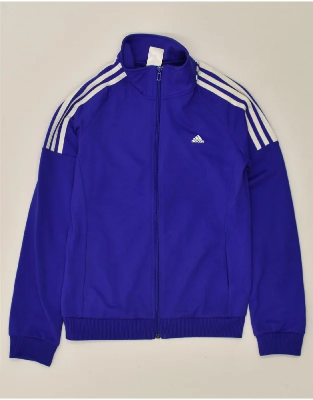 ADIDAS Womens Loose Fit Tracksuit Top Jacket UK 4/6 XS Blue Polyester Chenille Fabric Brocade Fabric Lace Fabric