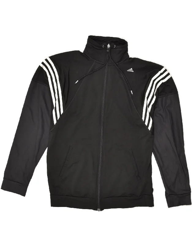 ADIDAS Womens Tracksuit Top Jacket UK 12/14 Medium Black Colourblock Knit Fabric Woven Fabric Fleece Fabric