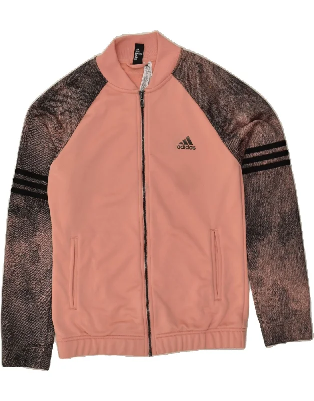 ADIDAS Womens Tracksuit Top Jacket UK 12-14 Medium Pink Colourblock Front Pockets Side Pockets Patch Pockets