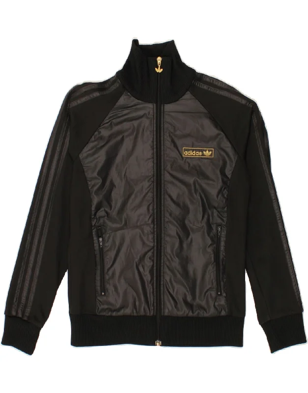 ADIDAS Womens Tracksuit Top Jacket UK 14 Medium Black Cotton Cardigan Sweater Pullover