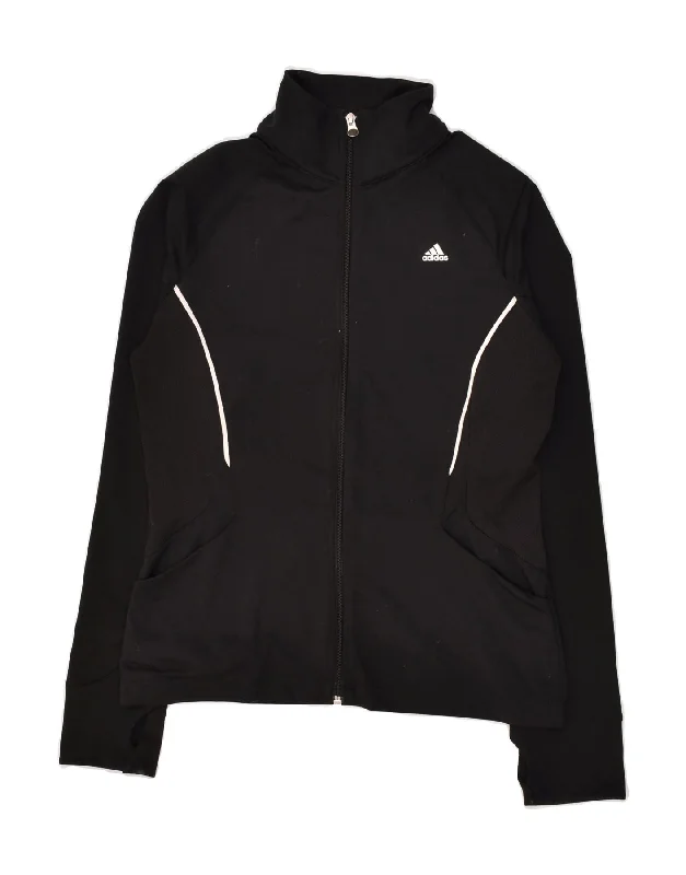 ADIDAS Womens Tracksuit Top Jacket UK 14 Medium Black Polyester Front Pockets Side Pockets Patch Pockets