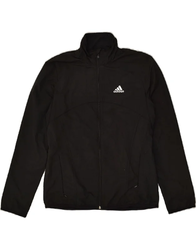 ADIDAS Womens Tracksuit Top Jacket UK 14 Medium Black Polyester Collared Jacket Crew Neck Jacket Turtle Neck Jacket