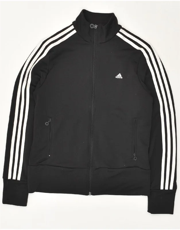 ADIDAS Womens Tracksuit Top Jacket UK 16 Large Black Polyester Denim Jacket Leather Jacket Suede Jacket