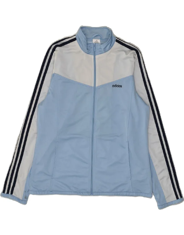 ADIDAS Womens Tracksuit Top Jacket UK 18 XL Blue Polyester Boat Neck Shawl Collar Notched Collar