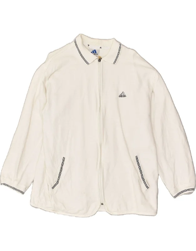 ADIDAS Womens Tracksuit Top Jacket UK 18 XL White Cotton Jacket Blazer Coat