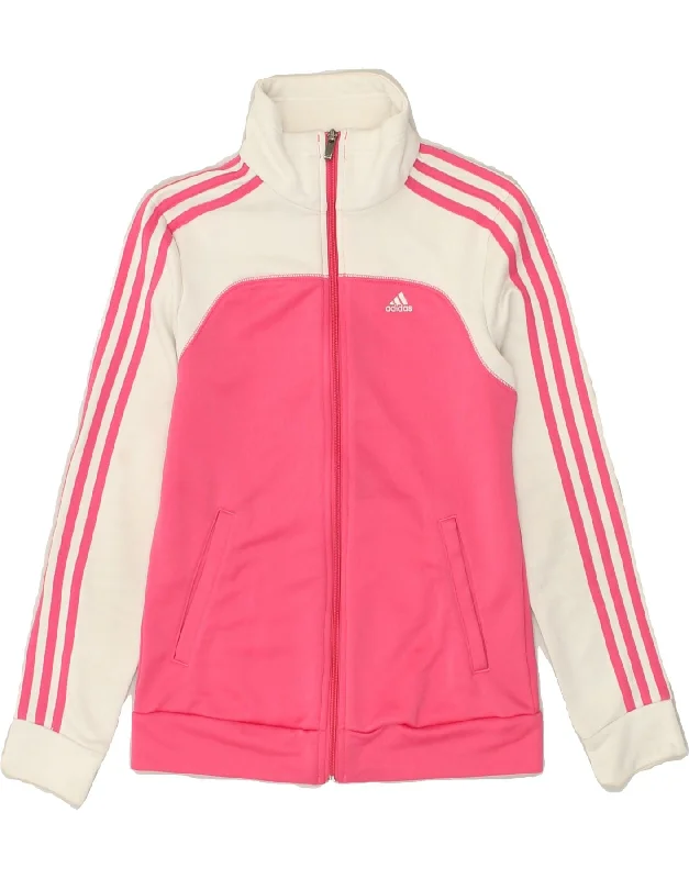 ADIDAS Womens Tracksuit Top Jacket UK 4-6 XS Pink Colourblock Polyester Notch Collar Peter Pan Collar Cowl Neck