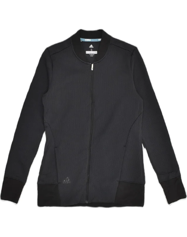 ADIDAS Womens Tracksuit Top Jacket UK 8-10 Small Black Polyester Zip Front Button Front Snap Front