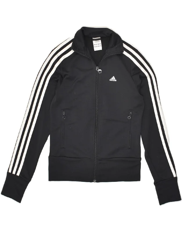 ADIDAS Womens Tracksuit Top Jacket UK 8 Small Black Polyester Zippered Jacket Buttoned Jacket Snapped Jacket