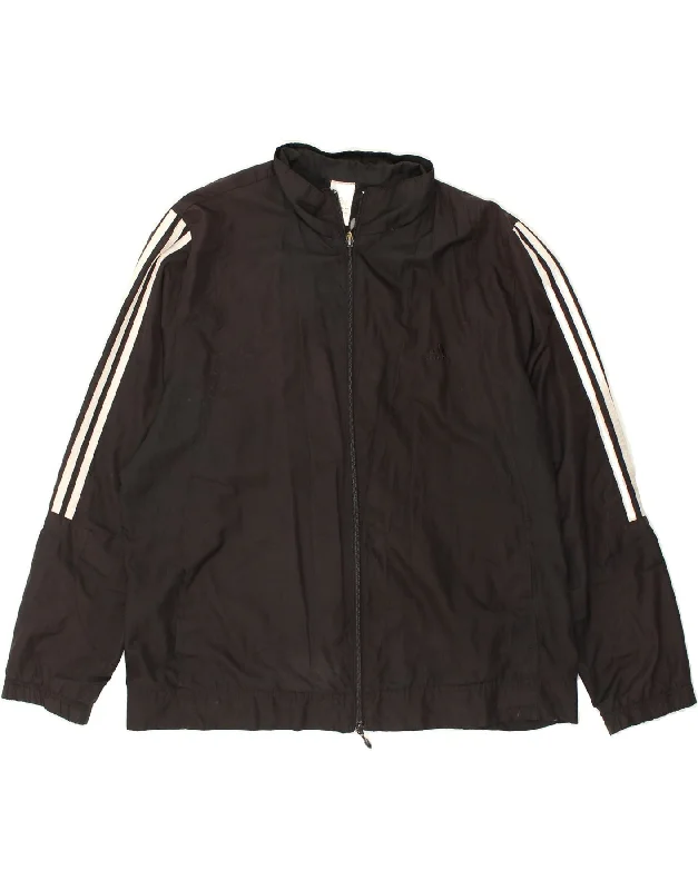 ADIDAS Womens Tracksuit Top Jacket XL Black Nylon Collared Jacket Crew Neck Jacket Turtle Neck Jacket