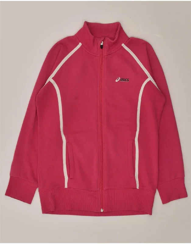 ASICS Womens Tracksuit Top Jacket UK 12 Medium Pink Rayon Fabric Velvet Fabric Corduroy Fabric