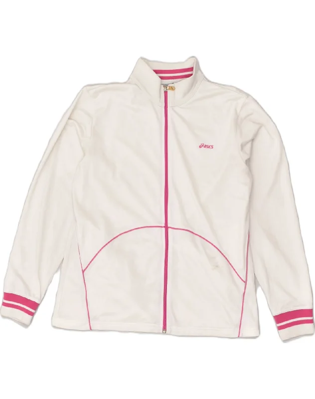 ASICS Womens Tracksuit Top Jacket UK 20 2XL White Polyester Herringbone Jacket Checkered Jacket Solid Jacket