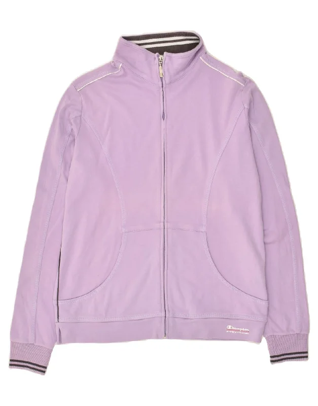 CHAMPION Womens Tracksuit Top Jacket UK 14 Large Purple Cotton Elasticated Jacket Padded Jacket Insulated Jacket