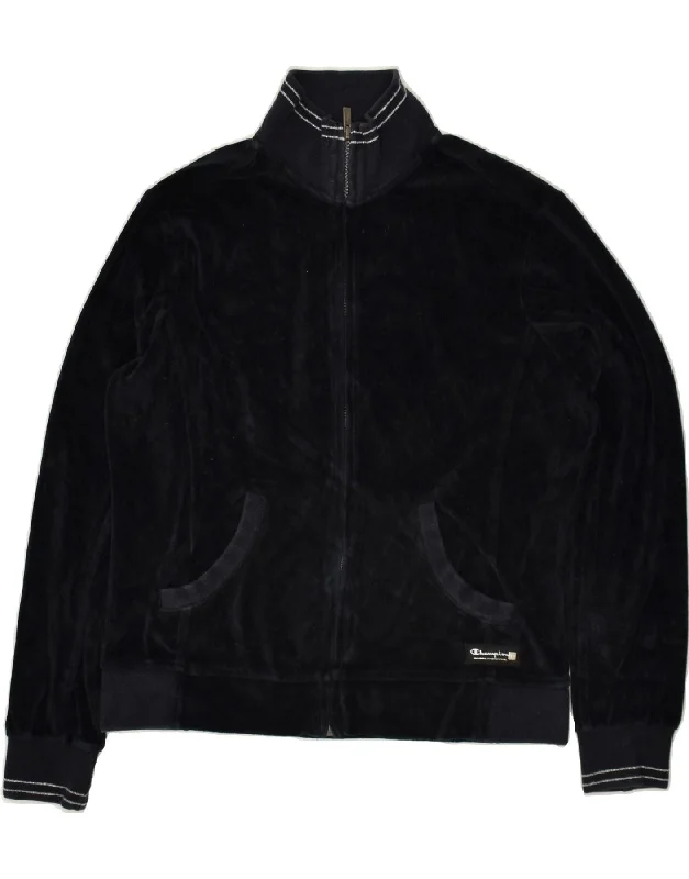 CHAMPION Womens Tracksuit Top Jacket UK 14 Medium Black Cotton Stand-Up Collar Roll-Neck Collar Turtle Neck