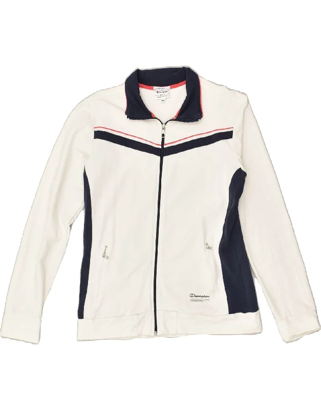 CHAMPION Womens Tracksuit Top Jacket UK 18 XL White Colourblock Cotton Insulated Jacket Fitted Jacket Loose Jacket