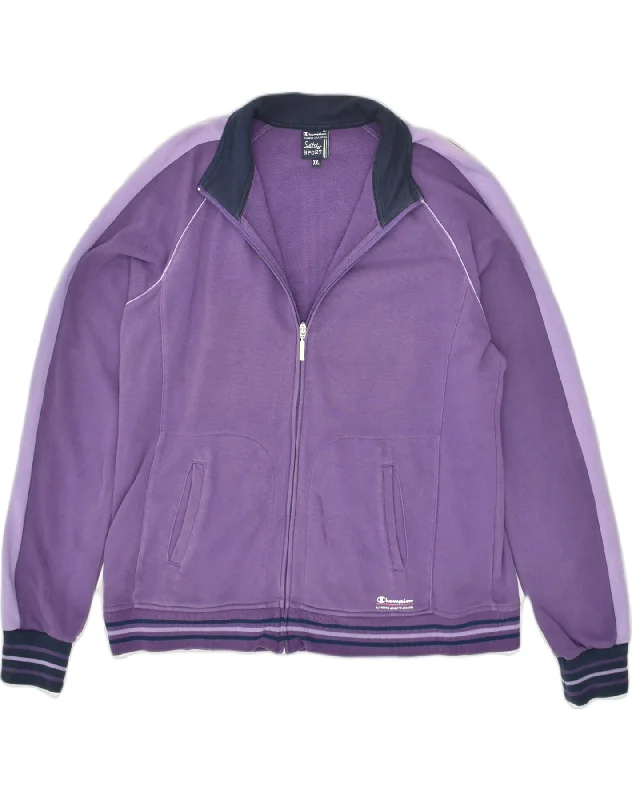 CHAMPION Womens Tracksuit Top Jacket UK 20 2XL Purple Colourblock Cotton Boat Neck Shawl Collar Notched Collar