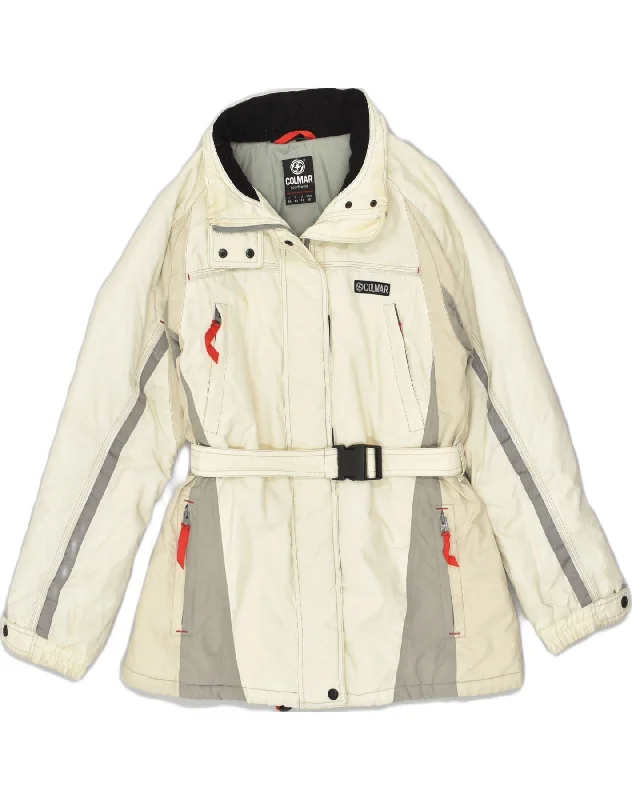 COLMAR Womens Hooded Ski Jacket IT 46 Large Beige Polyester Tailored Jacket Straight Jacket A-Line Jacket